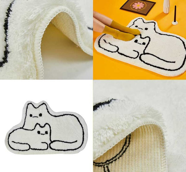 Minimalist Ultra Soft Fluffy White Cat Shaped Rug