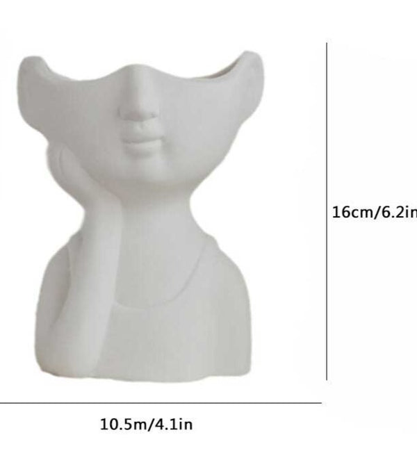 Minimalist White Ceramic Lady Face Planter