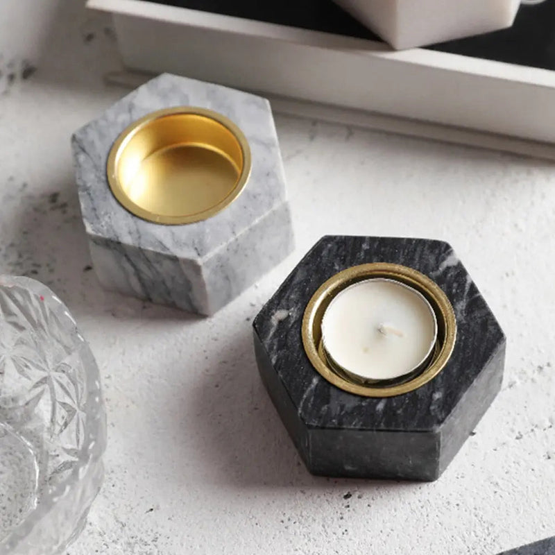 Natural Marble Hexagon Candle Holders