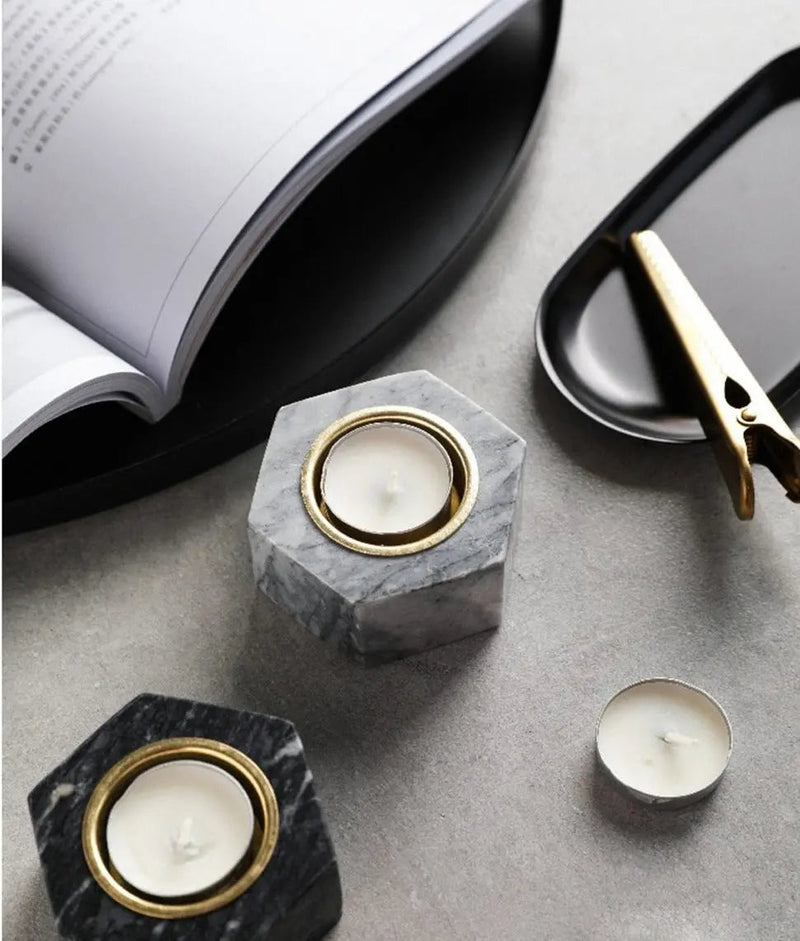 Natural Marble Hexagon Candle Holders