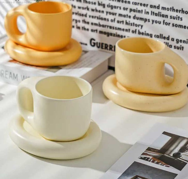 Nordic Aesthetic Pastel Chubby Mug Saucer Set