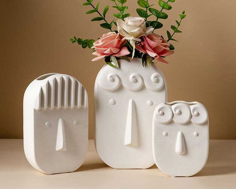 Nordic White Abstract Face Vase