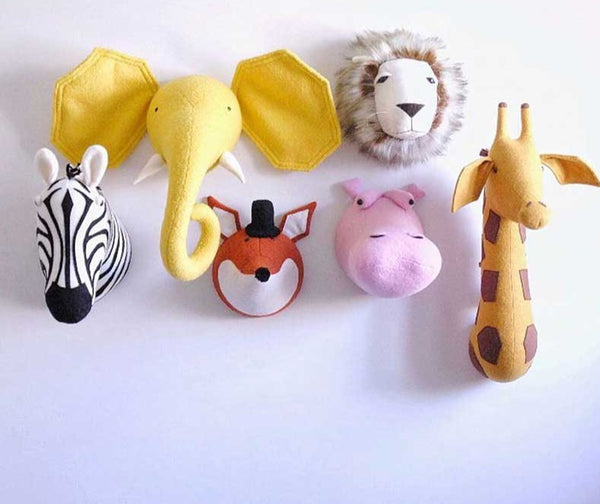 Nursery Safari Animal Head Wall Mount Stuffed Toys