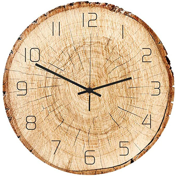 Wood Textured Silent Wall Clock – Rustic MDF Decor for Living Room, Bedroom, Office