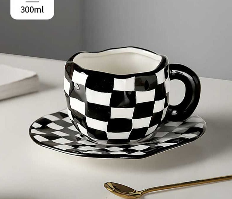 Retro Ceramic Checkered Mug