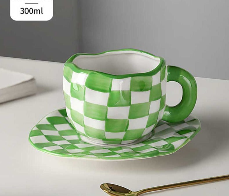 Retro Ceramic Checkered Mug