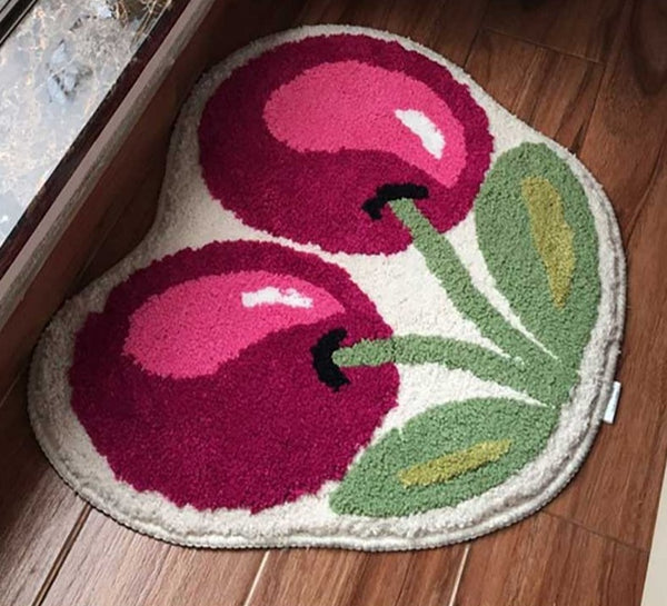 Retro Soft Fluffy Cherry Rug – Vintage-Inspired Plush Area Rug with Non-Slip Backing