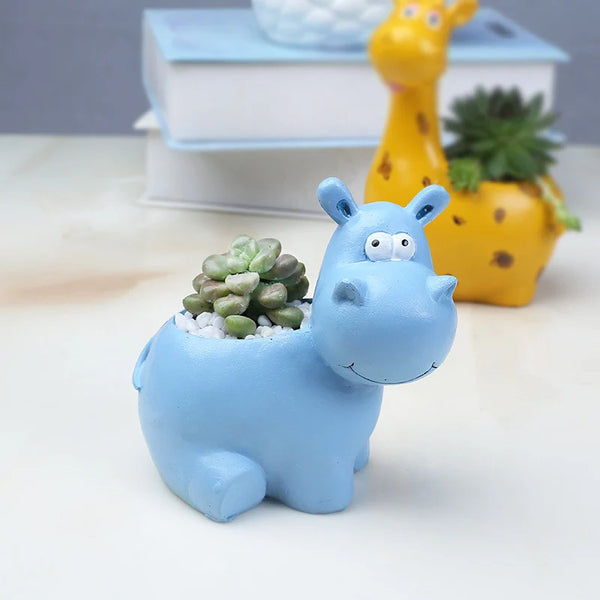 Creative Resin Animal Flower Pots: Cute Hippo and Giraffe Planters