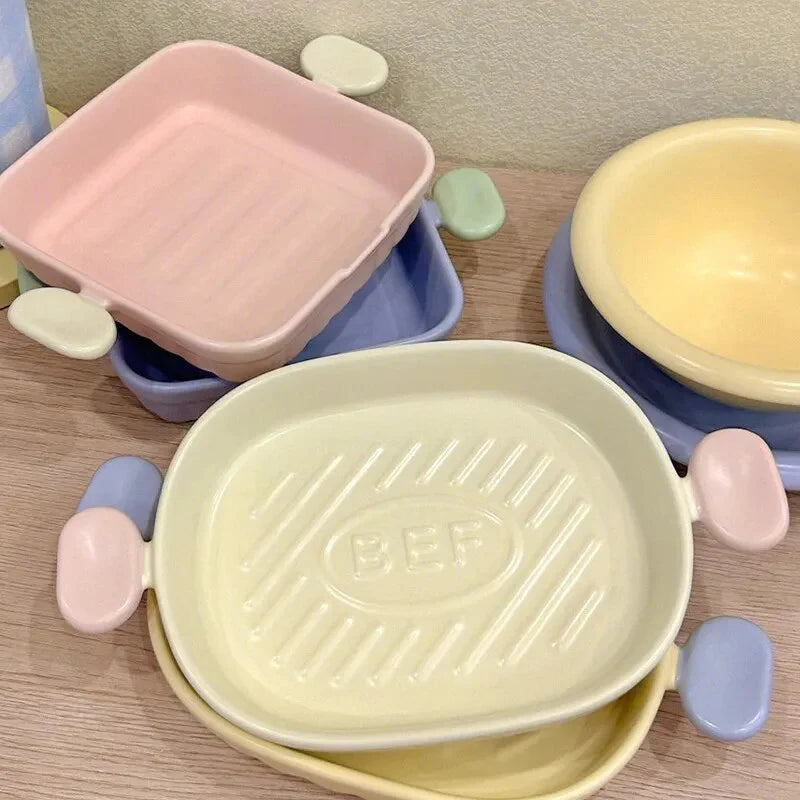 Pastel Ceramic Barbecue Plate with Double Ears