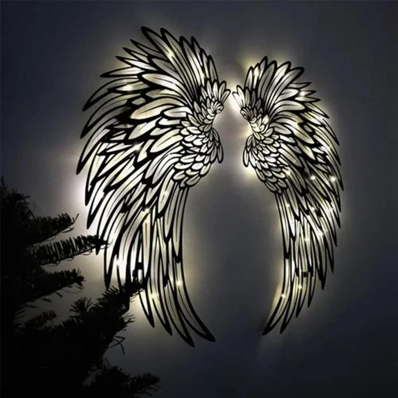 Angel Wings Metal Wall Art with LED Lights: Captivating Wall Sculpture