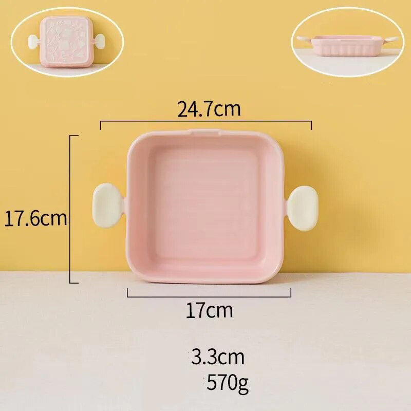 Pastel Ceramic Barbecue Plate with Double Ears