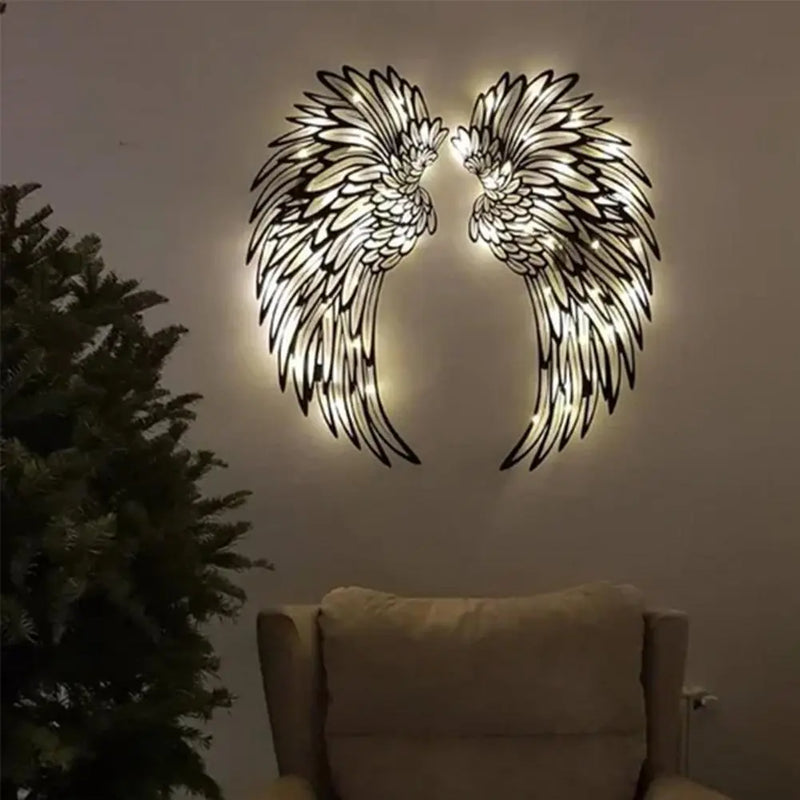 Angel Wings Metal Wall Art with LED Lights: Captivating Wall Sculpture