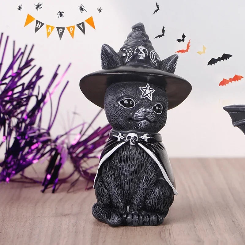 Gothic Cat Statue: Halloween Magic Decor Craft