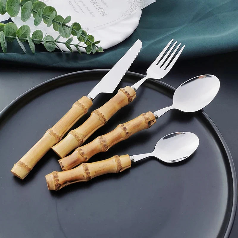 Bamboo Handled Stainless Steel Cutlery Sets