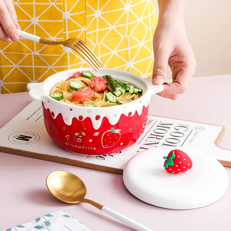 Strawberry Ceramic Ramen Bowl