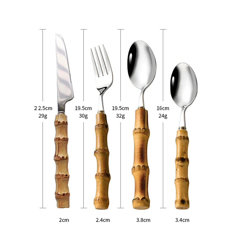 Bamboo Handled Stainless Steel Cutlery Sets