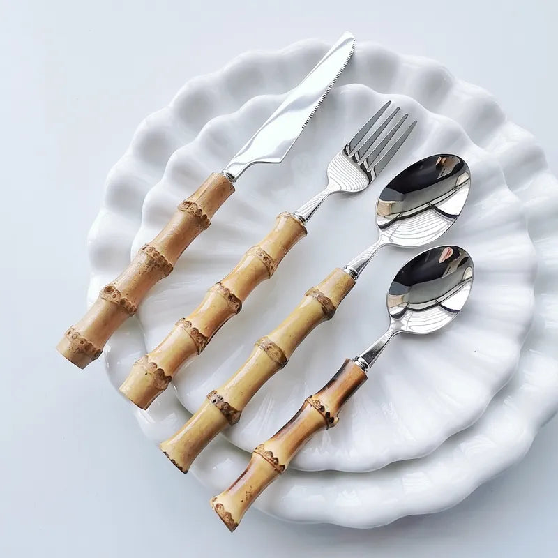 Bamboo Handled Stainless Steel Cutlery Sets