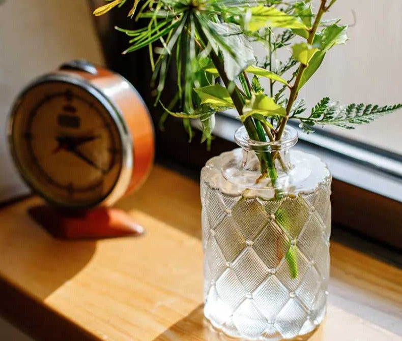 Vintage Ribbed Smoked Glass Vase