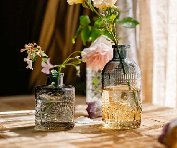 Vintage Ribbed Smoked Glass Vase