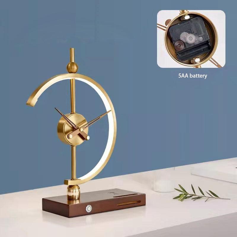 Miravique Golden Clock Table Lamp - Wireless Charger