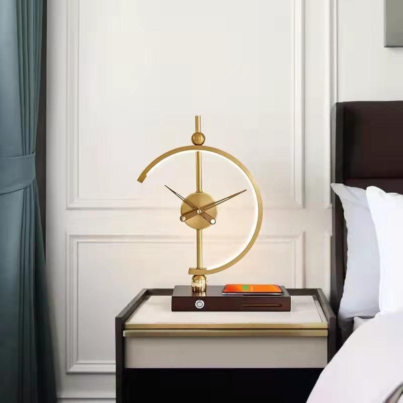 Miravique Golden Clock Table Lamp - Wireless Charger