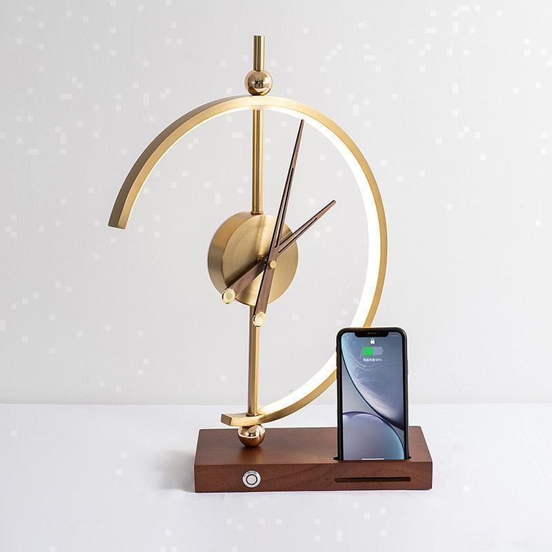 Miravique Golden Clock Table Lamp - Wireless Charger