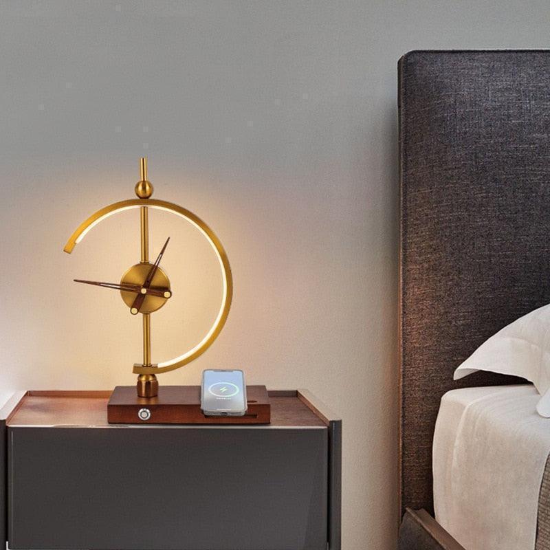 Miravique Golden Clock Table Lamp - Wireless Charger