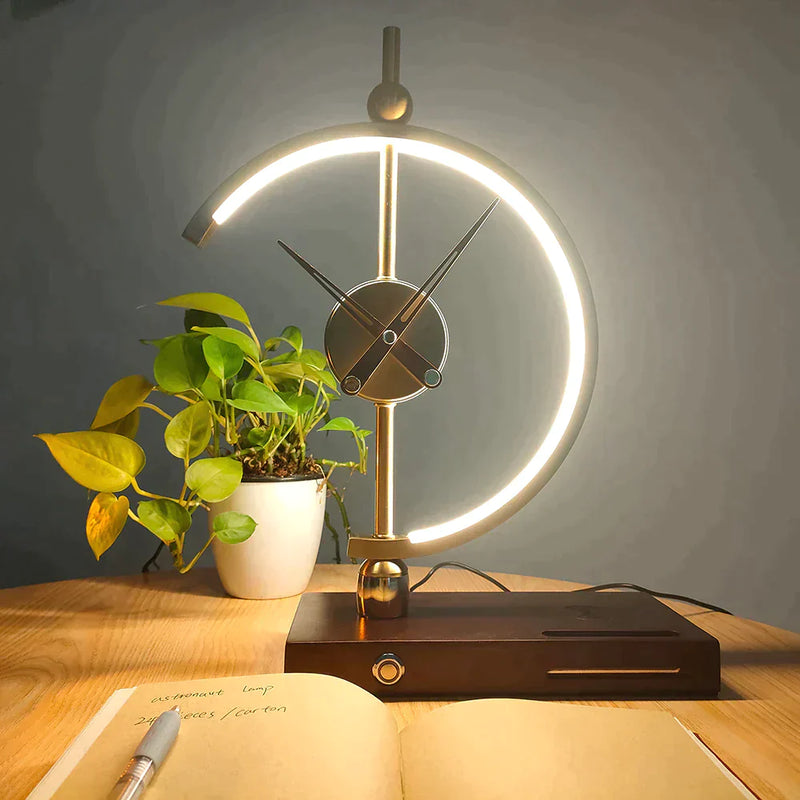 Miravique Golden Clock Table Lamp - Wireless Charger